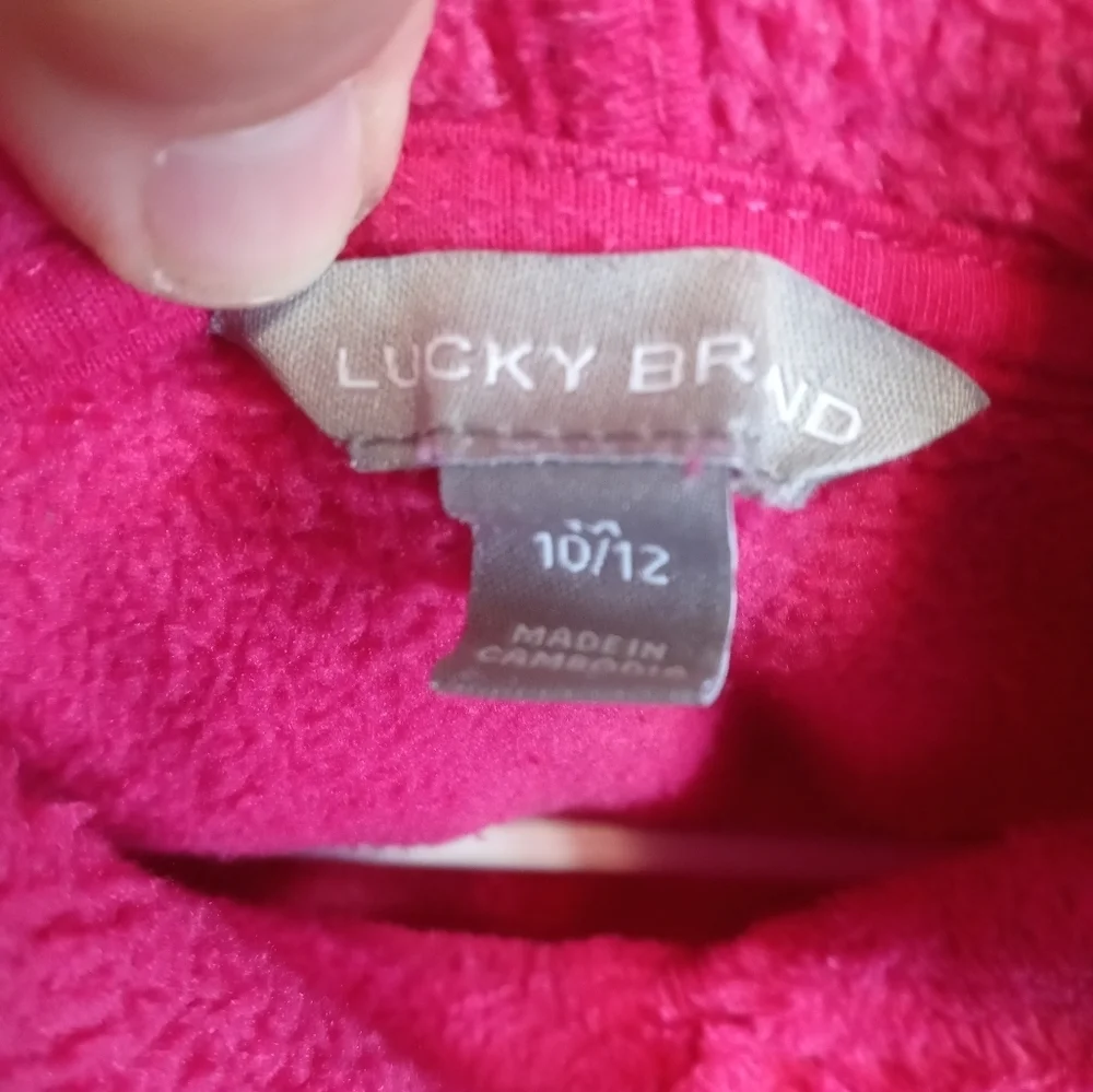 Lucky Brand Girl's M 10-12 long sleeve pink pullover Teddy Fleece Hoodie
